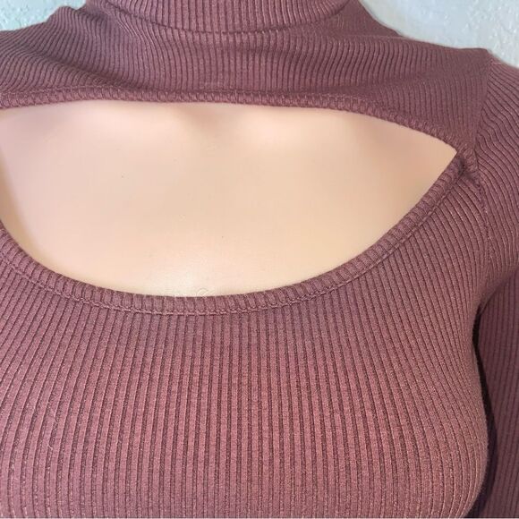 LA LUX dark brown ribbed keyhole chest body suit crotch snap long sleeve SZ SM - Picture 8 of 9